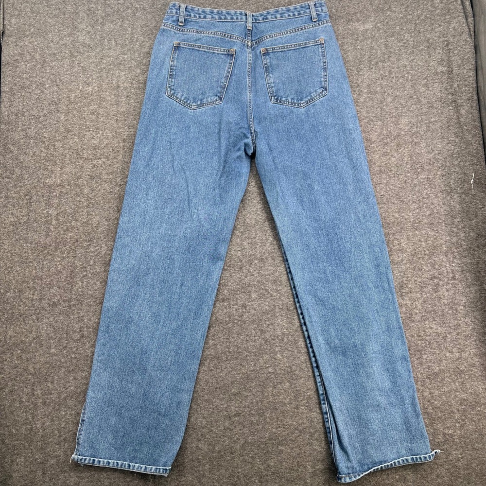 PrettyLittleThing Womens High Waisted Straight Leg Jeans Blue Side Slit Size 10 - Picture 5 of 14